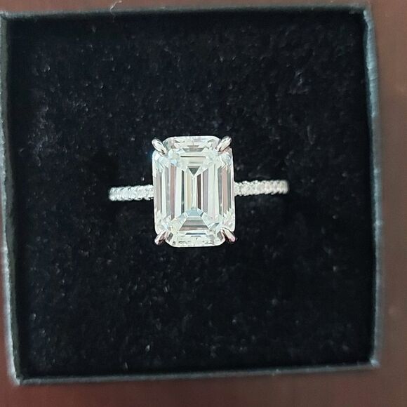 5 Carat Emerald Cut Simulated Diamond Engagement Ring - Picture 1 of 14